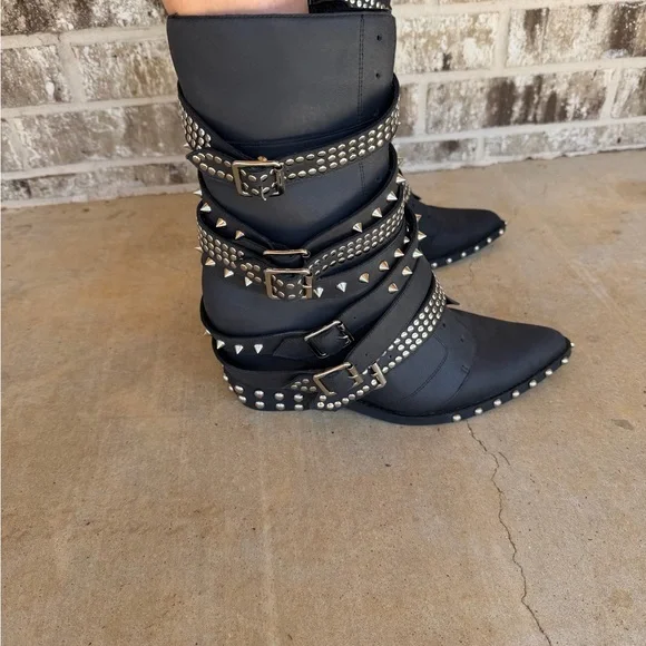 Jeffrey Campbell Free People Sz 12 Black Studded Draco Stud Boots New - Picture 5 of 15